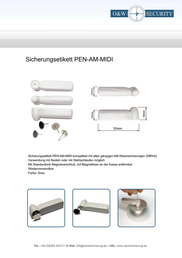 250 Sicherungsetiketten Pen AM mit Nadel Hartetiketten Warensicherungsetiketten AM 58 kHz Pen grau - gebraucht, wie neu