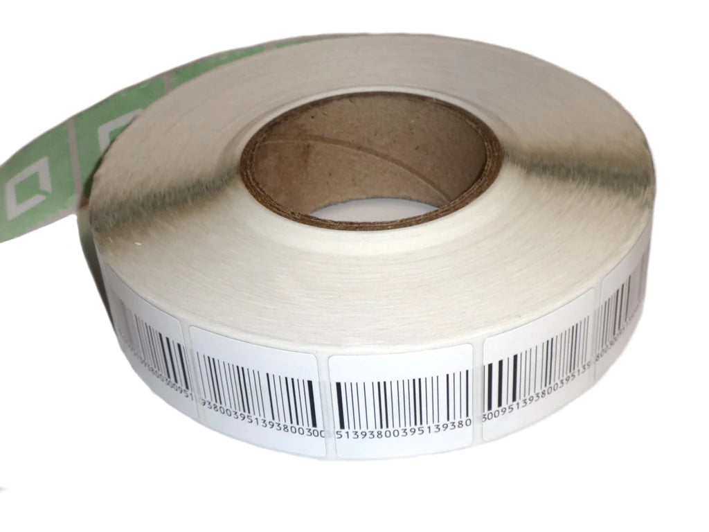 1000 Stück RF Klebeetiketten RF 8.2 MHz 4x4 cm Sicherungsetiketten 4 x 4 cm mit Dummy Barcode deaktivierbar - Neu